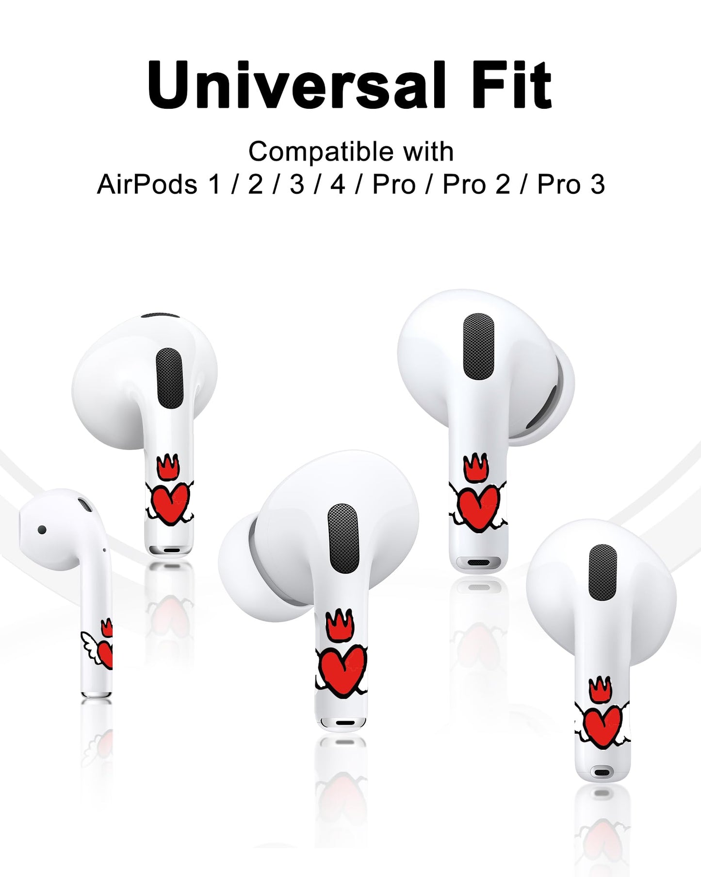 RockMax for AirPod Pro 2 Skin, Helps to Identify, Universal Fit for AirPods Pro 3/2/1 and Gen 1/2/3/4, Red Heart Sticker Cover, Stylish Gift for Women and Teens