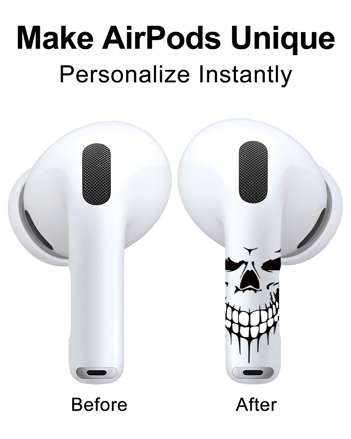 RockMax for AirPods 4 Skin, Black Skull Decal Sticker for Air Pods 4th Gen, Durable Tattoo Wrap, Case Friendly, Easy to Identify, Compatible with AirPods 1/2/3/4 and AirPods Pro 1/2/3(Universal Fit)