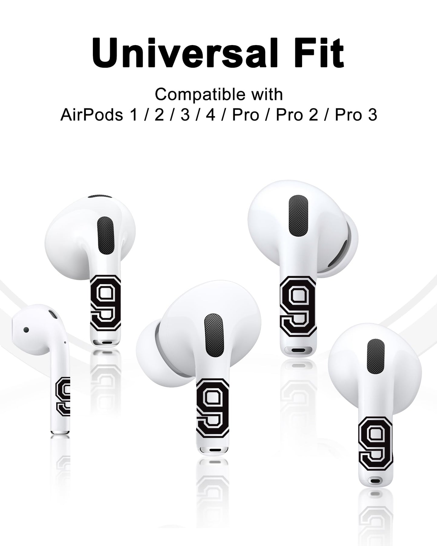 RockMax for AirPod Stickers, No More Mix-Ups, Universal Fit for AirPods Pro 3/2/1 and Gen 1/2/3/4, Number 9 Skin Cover, Custom Gift for Women and Teens