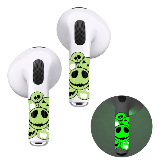 ROCKMAX Luminous Skull Sticker for AirPods 3rd Generation, Cool AirPods 3 Skin Cover Accessories Glow in The Dark, Fancy AirPods Skin Wraps Customization with Easy Installation Tool (249YG)