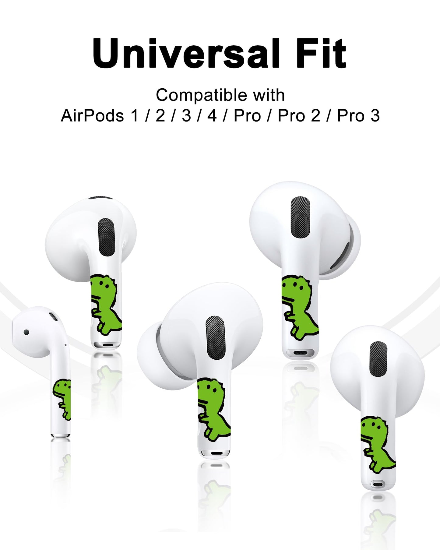 RockMax for AirPod Skin, Quickly Recognizable, Universal Fit for AirPods Pro 3/2/1 and Gen 1/2/3/4, Green Dinosaur Sticker Cover, for Women and Teens
