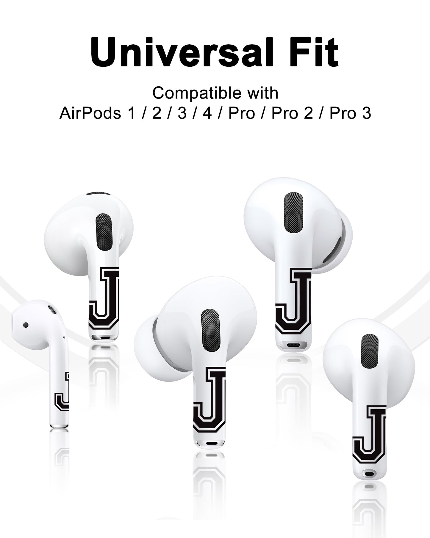 RockMax for AirPod Stickers, No More Mix-Ups, Universal Fit for AirPods Pro 3/2/1 and Gen 1/2/3/4, Letter J Skin Cover, Custom Gift for Women and Teens