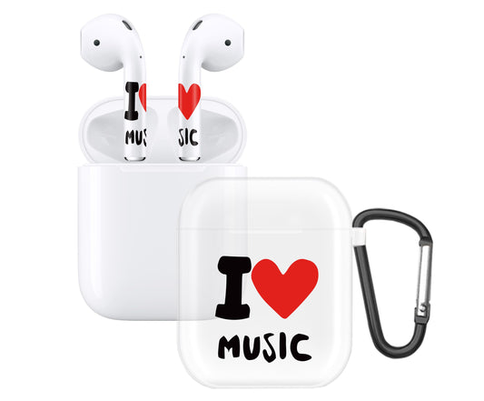 RockMax for AirPods 2nd Generation Case, Cute Clear Case with Black Keychain and Love Music Decal Stickers, Durable Skin Wrap, Easy to Apply, for Teens and Women