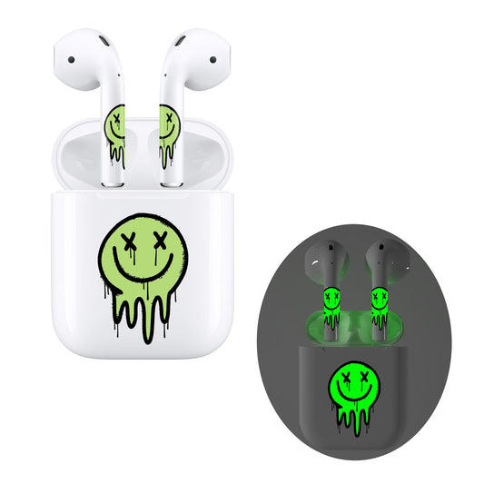 RockMax for AirPod 2nd Generation Skin, Glow in The Dark Emoticon Stickers for AirPods 1 and Charging Case, Luminous Tattoo Wraps, Gift for Holiday