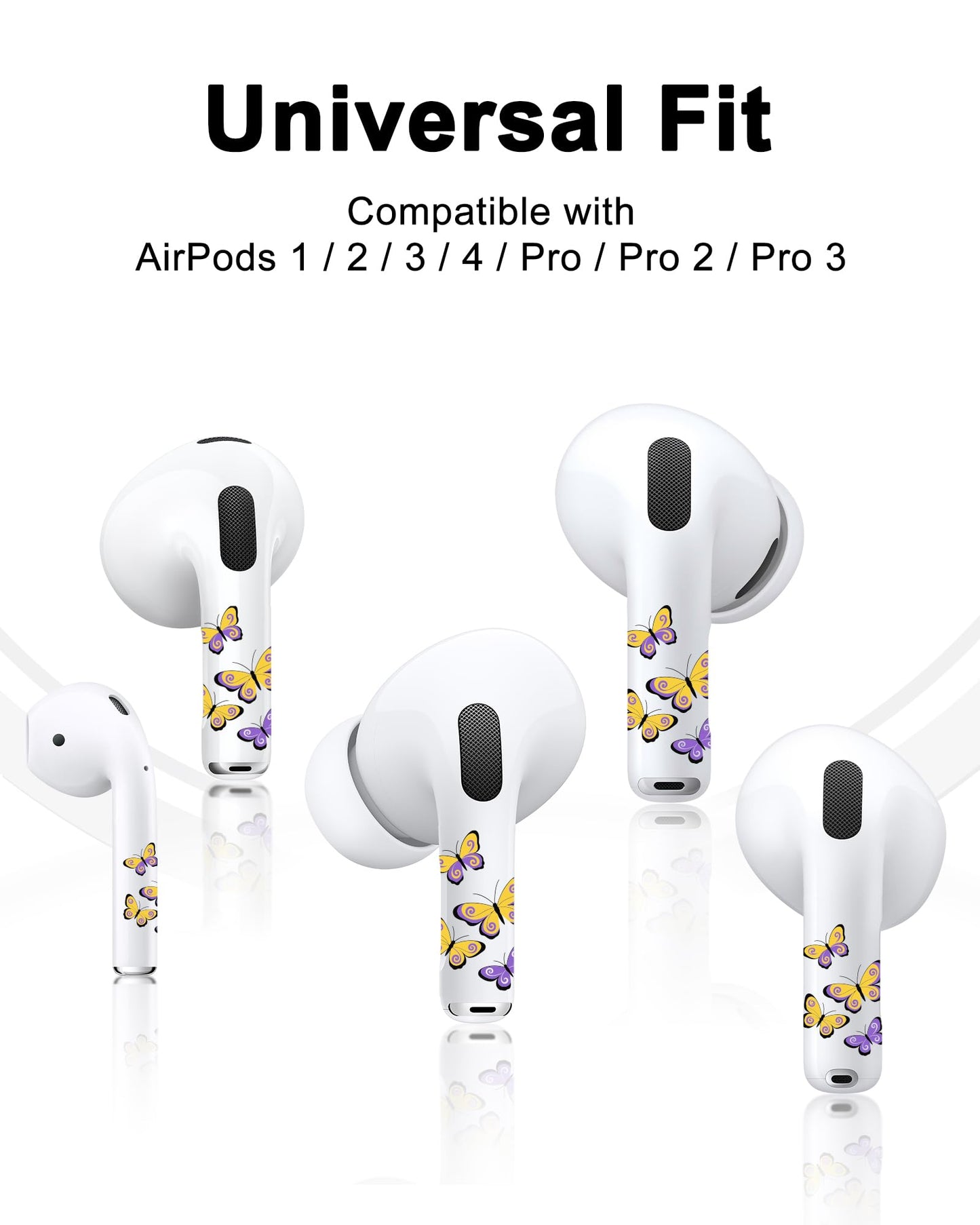 RockMax for AirPods 4 Skin Wraps, Helps Avoid Mix-Ups, Universal Fit for AirPods Pro 3/2/1 and Gen 1/2/3/4, Butterfly Sticker Cover, Gift for Women and Teens