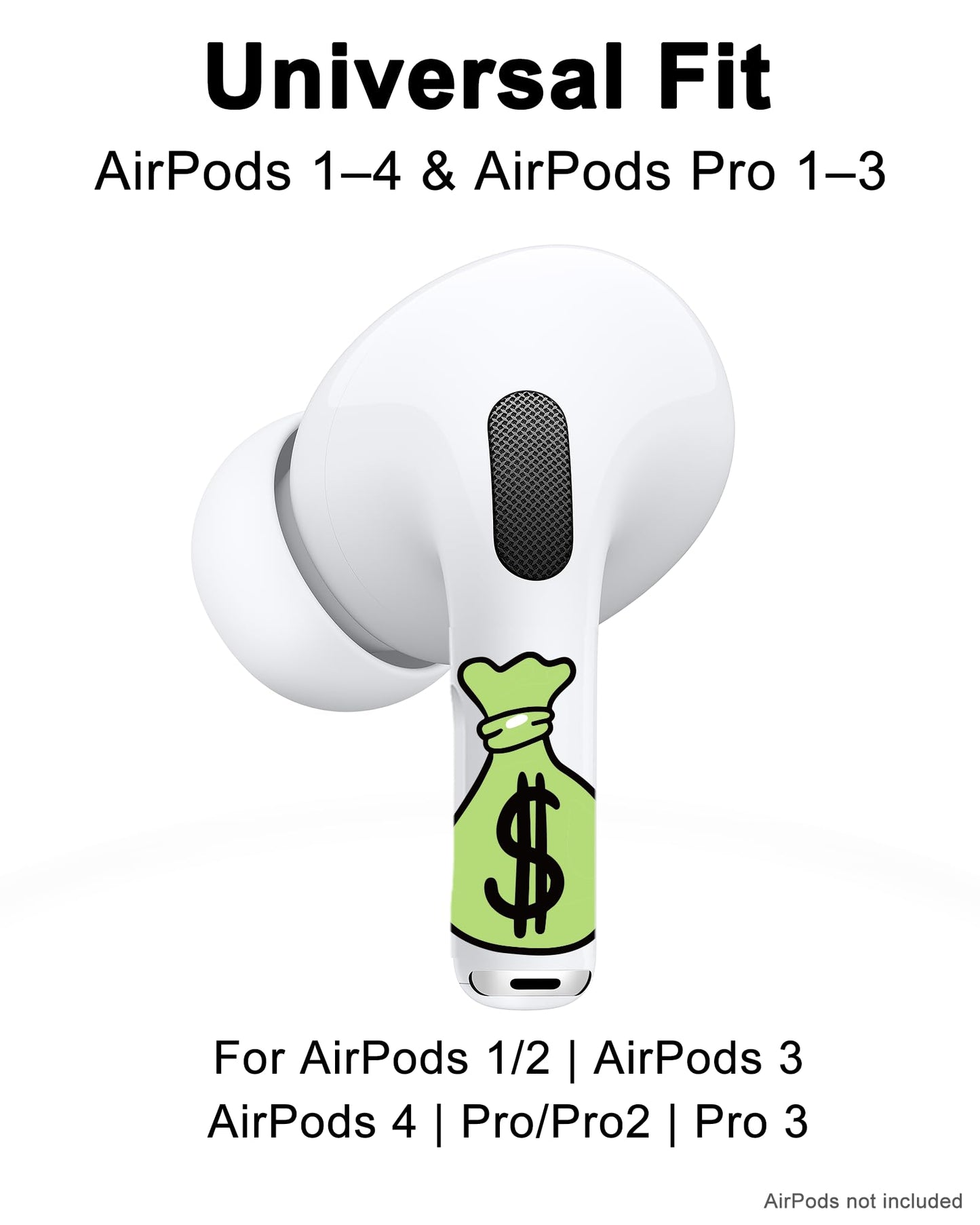 RockMax for AirPod Pro 3 Skins, Glow in The Dark Decal Stickers, DIY Dollar Tattoos for AirPods Pro 2nd Generation, Easy to Identify, Compatible with AirPods Pro 1/2/3 & AirPod 1/2/3/4(Universal Fit)
