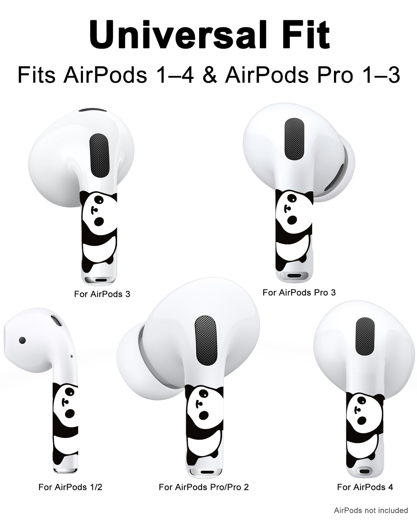 RockMax for Universal AirPod Skin, Quickly Recognizable, for AirPods Pro 3/2/1 and Gen 1/2/3/4, Panda Sticker Cover, for Women and Teens