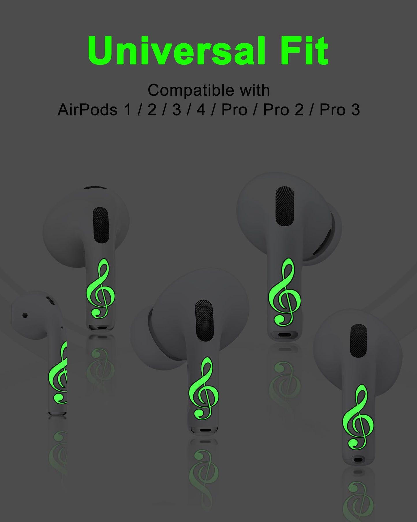 RockMax Glowing Music Skin for AirPods, Easy to Identify, Universal Sticker Wraps for AirPods Pro 3/2/1 and Gen 1/2/3/4, Cute Earbud Accessories