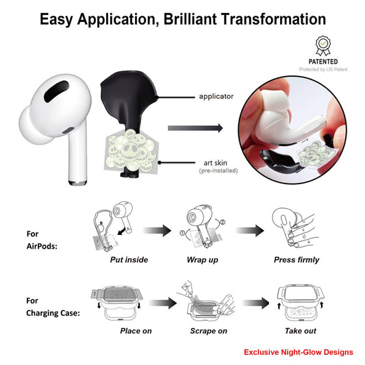 RockMax for AirPod 2nd Generation Skin, Glow in The Dark Emoticon Stickers for AirPods 1 and Charging Case, Luminous Tattoo Wraps, Gift for Holiday