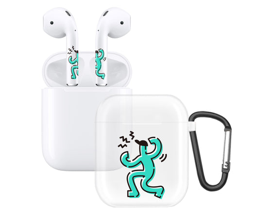 RockMax for AirPods 2nd Generation Case, Cute Clear Case with Black Keychain and Pop Art Music Decal Stickers, Durable Skin Wrap, Easy to Apply, for Teens and Women