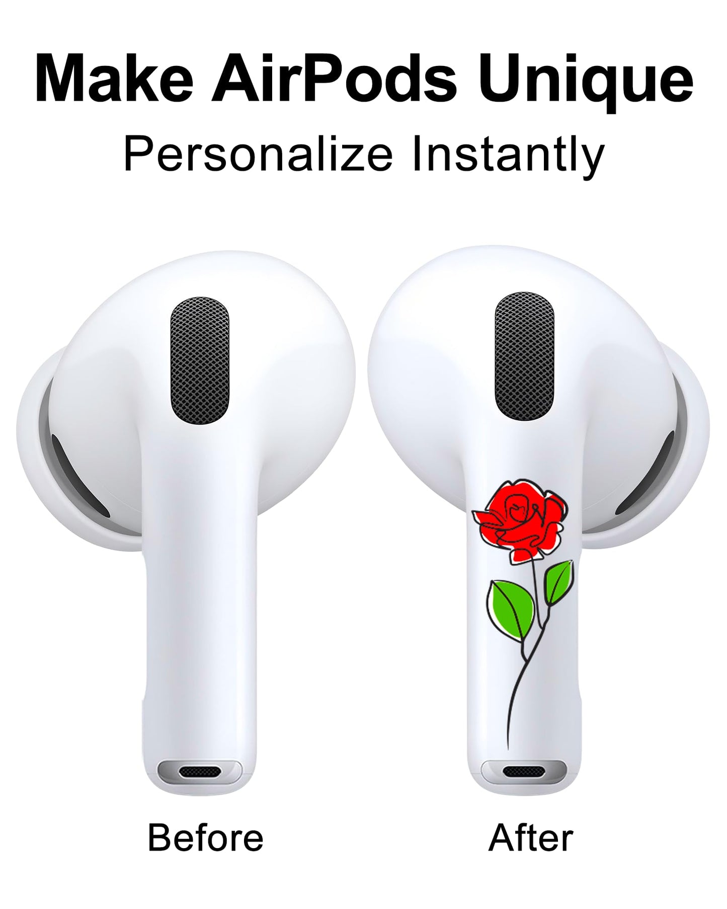 RockMax for AirPods 4 Skin, Easy to Identify, Universal Fit for AirPods Pro 3/2/1 and Gen 1/2/3/4, Classic Rose Sticker Cover, Girly Gifts for Birthday and Party