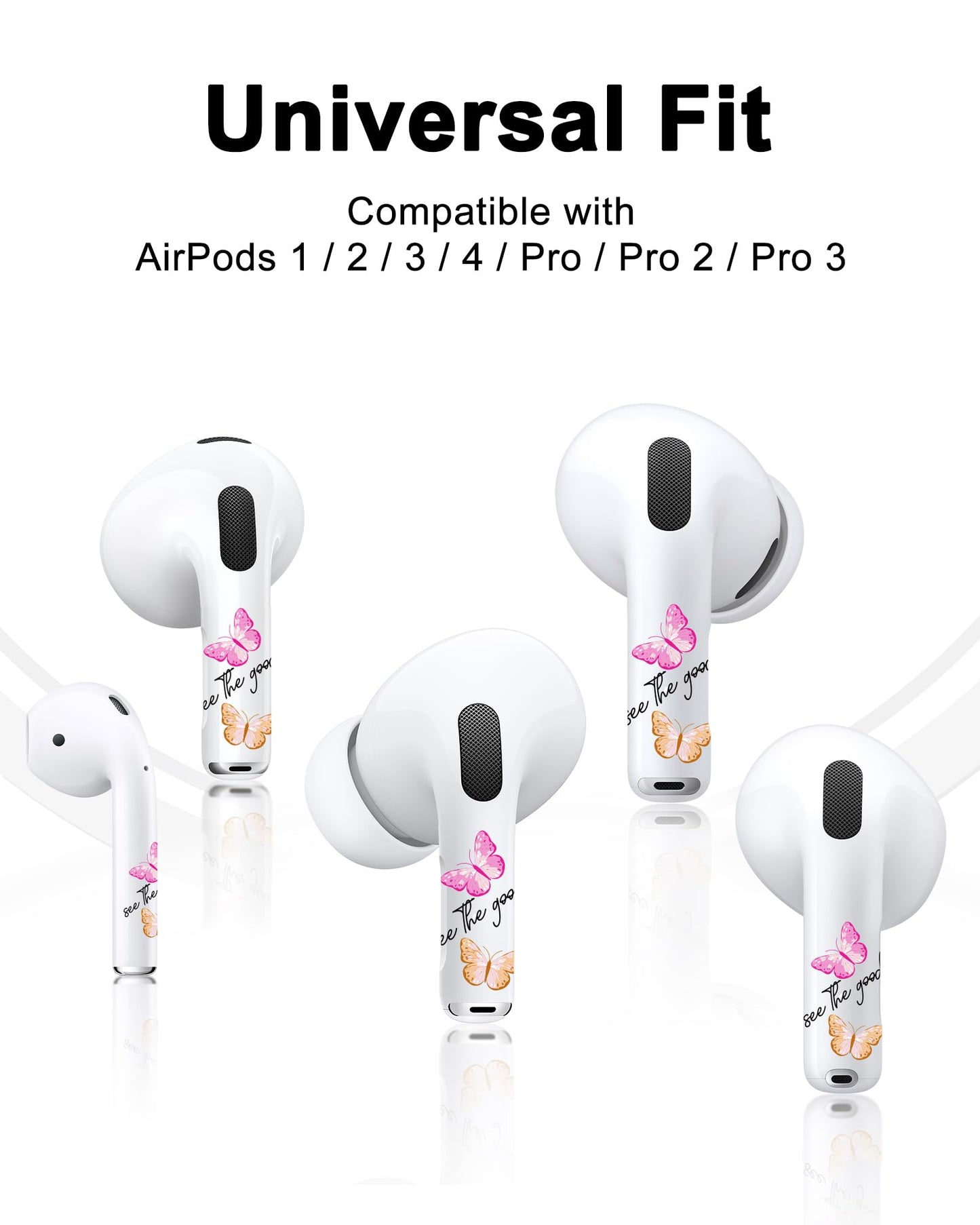 RockMax for AirPod Pro Skin, Universal Butterfly Sticker Wrap for AirPods 1/2/3/4 & Pro 1/2/3, Pink Tattoos, Easy to Identify, Case Friendly, Custom Gift for Women and Girls