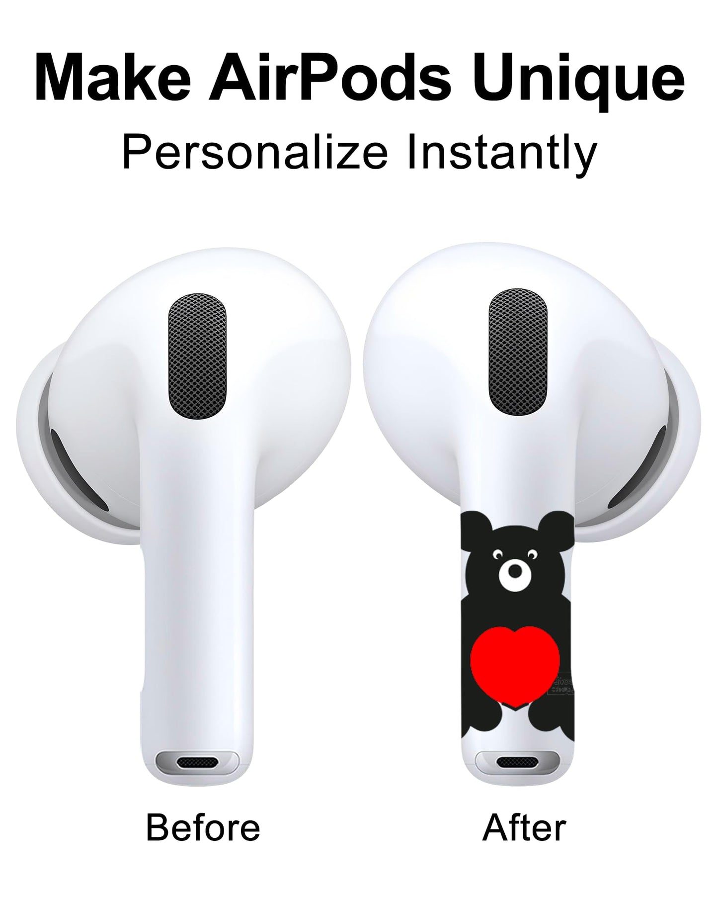 RockMax for AirPod Skin, Quickly Recognizable, Universal Fit for AirPods Pro 3/2/1 and Gen 1/2/3/4, Black Bear Sticker Cover, for Women and Teens