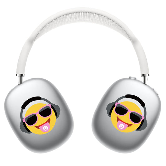 ROCKMAX Yellow Smiley Face Sticker Cover for AirPods Max, Cute Decal Skin for Headphones, Black Headset Customization for Adults and Teens, Unique Accessories Gift with Cleaning Kit