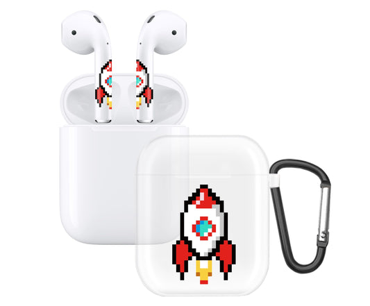 RockMax for AirPods 2nd Generation Case, Cute Clear Case with Black Keychain and Rocket Decal Stickers, Durable Skin Wrap, Easy to Apply, for Teens and Women