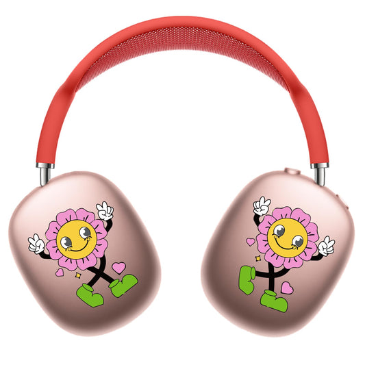 ROCKMAX Pink Sunflower Cartoon Skin Cover for AirPods Max, Adorable Decal Sticker Accessories for Headphones, Cute Customization Style for Women and Girls, Tailored Gift with Cleaning Kit