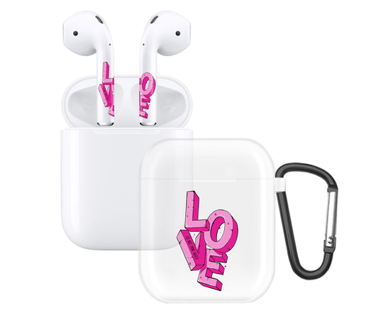 RockMax for AirPods 2nd Generation Case, Cute Clear Case with Black Keychain and Love Music Decal Stickers, Durable Skin Wrap, Easy to Apply, for Teens and Women