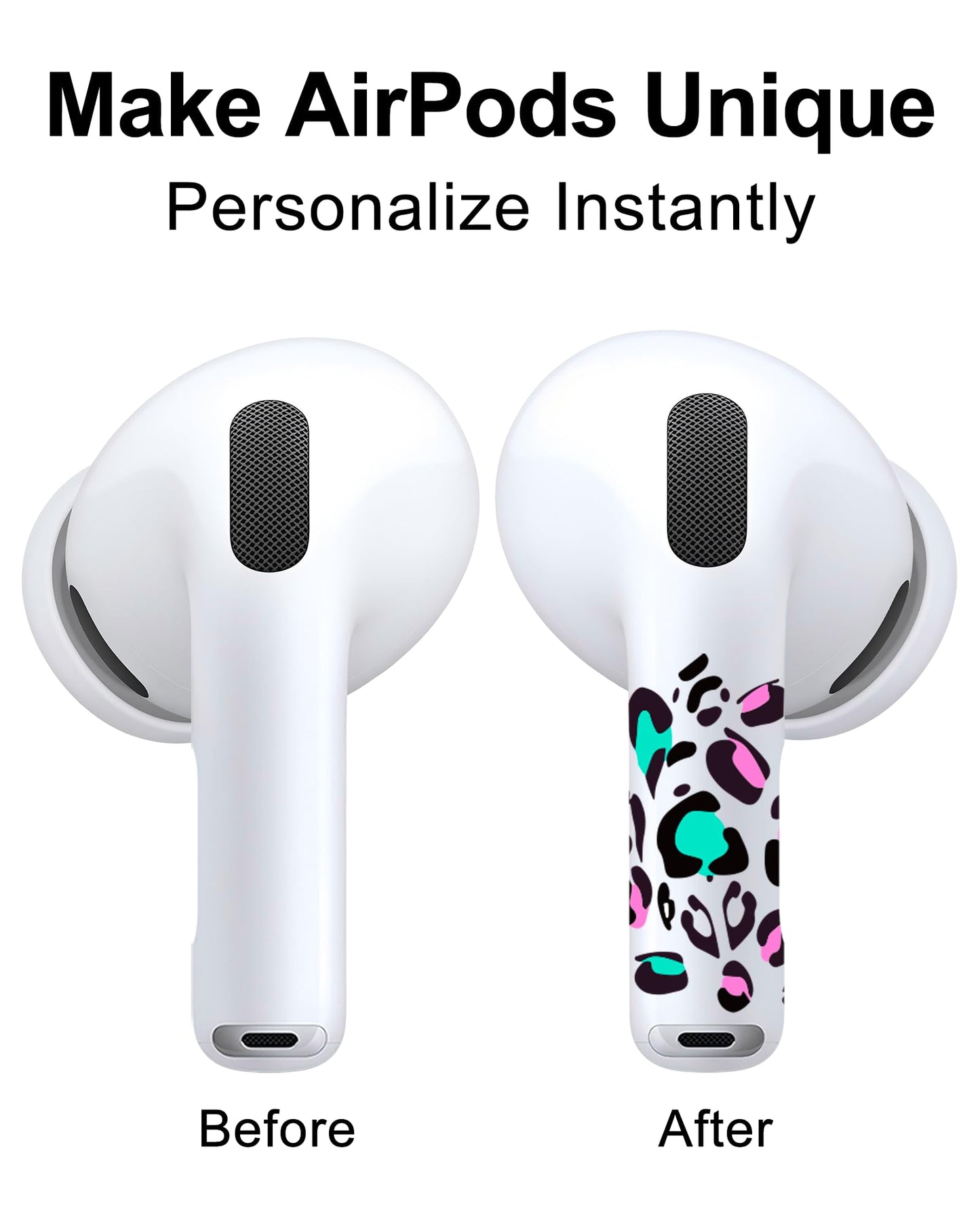 RockMax Universal Skin for AirPods Pro 3/Pro 2/Pro, Cute Stickers Also Fits to AirPod 1/2/3/4, Leopard Print Wrap for Women and Girls, Easy to Identify, Case-Friendly