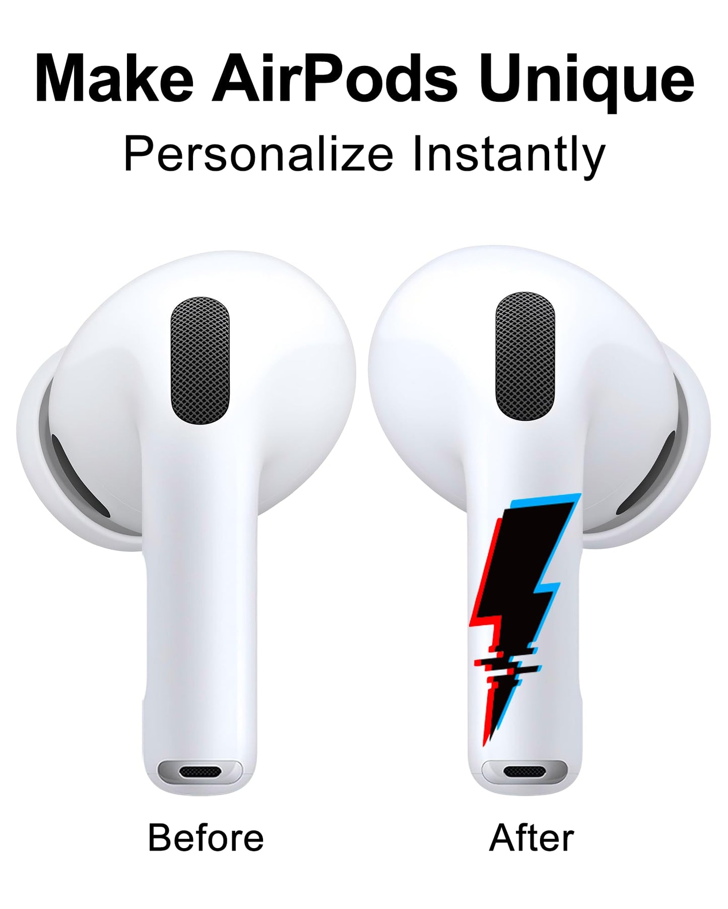 RockMax for AirPod Pro 2 Skin, Helps to Identify, Universal Fit for AirPods Pro 3/2/1 and Gen 1/2/3/4, Black Lightning Sticker Cover, Stylish Gift for Women and Teens