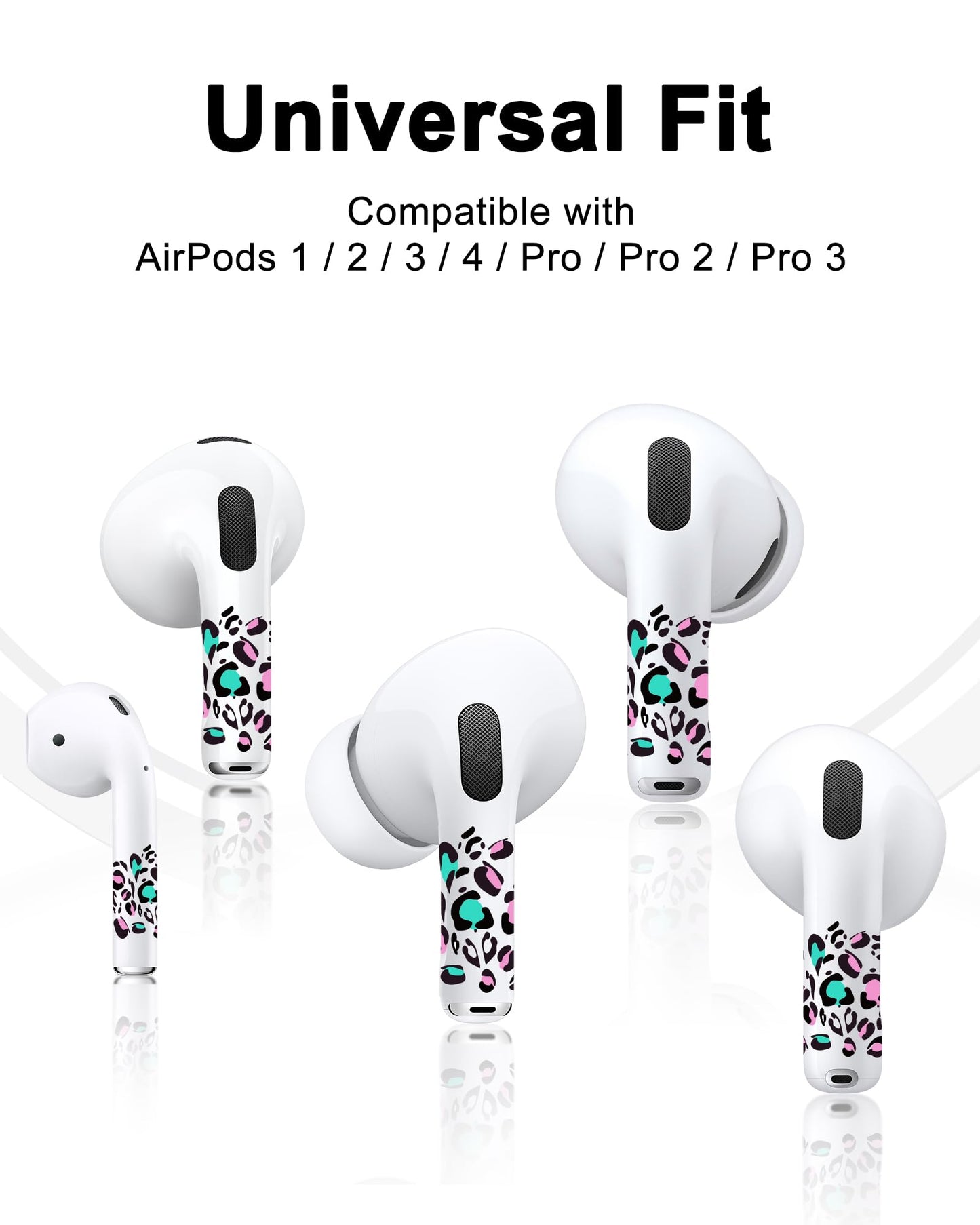 RockMax Universal Skin for AirPods Pro 3/Pro 2/Pro, Cute Stickers Also Fits to AirPod 1/2/3/4, Leopard Print Wrap for Women and Girls, Easy to Identify, Case-Friendly