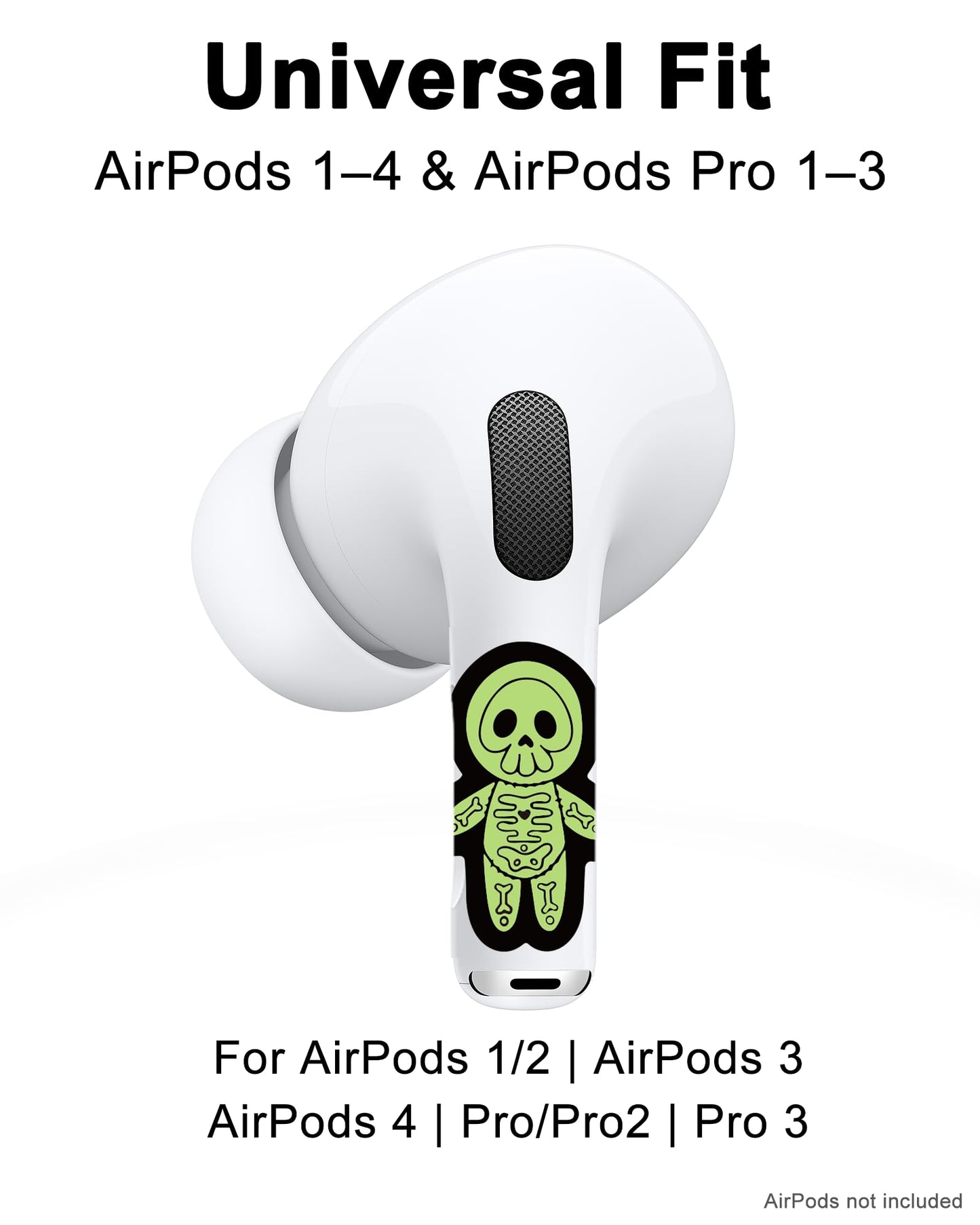 RockMax Glowing Skeleton Skin for AirPods, Easy to Identify, Universal Sticker Wraps for AirPods Pro 3/2/1 and Gen 1/2/3/4, Cute Earbud Accessories