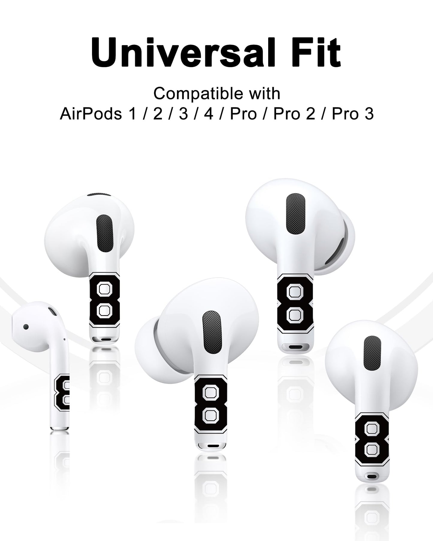 RockMax for AirPod Stickers, No More Mix-Ups, Universal Fit for AirPods Pro 3/2/1 and Gen 1/2/3/4, Number 8 Skin Cover, Custom Gift for Women and Teens