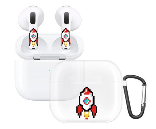RockMax for AirPod 3rd Generation Case Cute, Clear Case with Black Keychain and Stylish Decal Stickers, Durable Rocket Skin Wrap, Easy to Apply, for Teens and Women