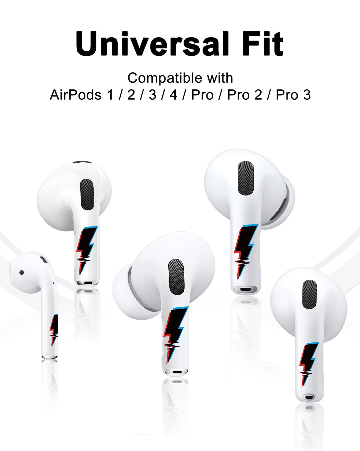 RockMax for AirPod Pro 2 Skin, Helps to Identify, Universal Fit for AirPods Pro 3/2/1 and Gen 1/2/3/4, Black Lightning Sticker Cover, Stylish Gift for Women and Teens