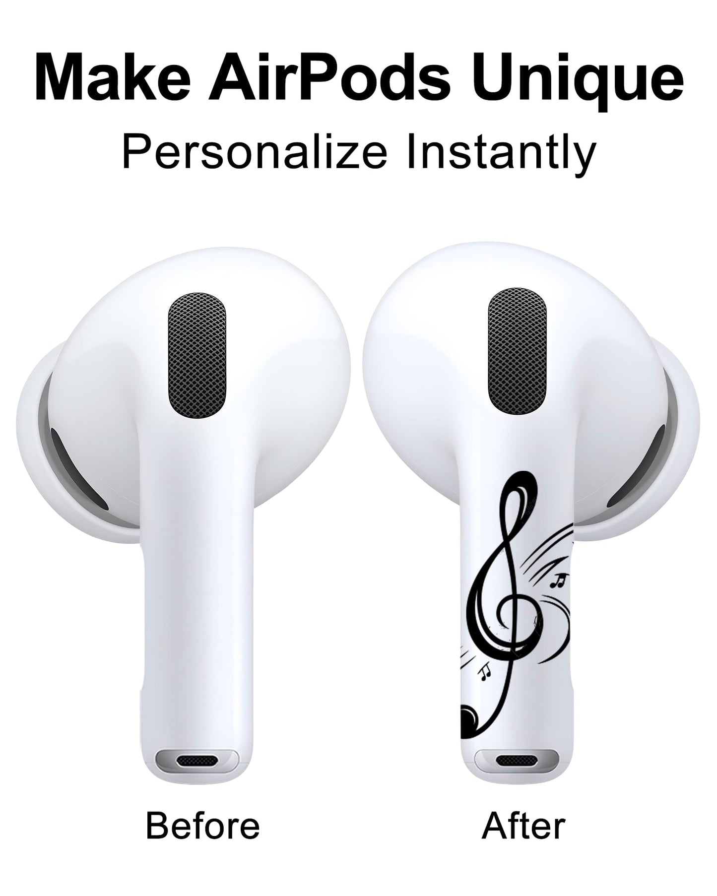 RockMax for AirPods 4 Skin, Easy to Clarify, Black Music Note Sticker Wrap, Ultra-Thin Case-Friendly, 3-Step Install, Compatible with AirPods 1/2/3/4 and AirPods Pro 1/2/3(Universal Fit)