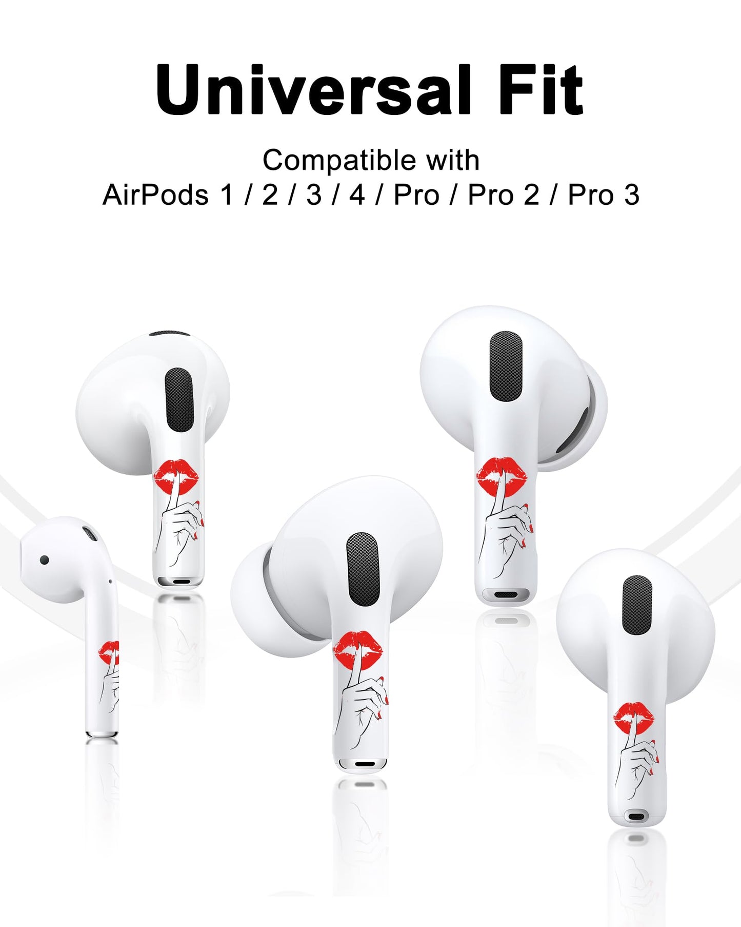 RockMax for AirPods 4 Skin，Red Lips Sticker for Air Pods 4th Gen, Compatible with AirPod 4 Case 2024, Quiet Gesture Tattoo Wrap, Easy to Identify, Also Fits AirPods 1/2/3, AirPods Pro 1/2/3