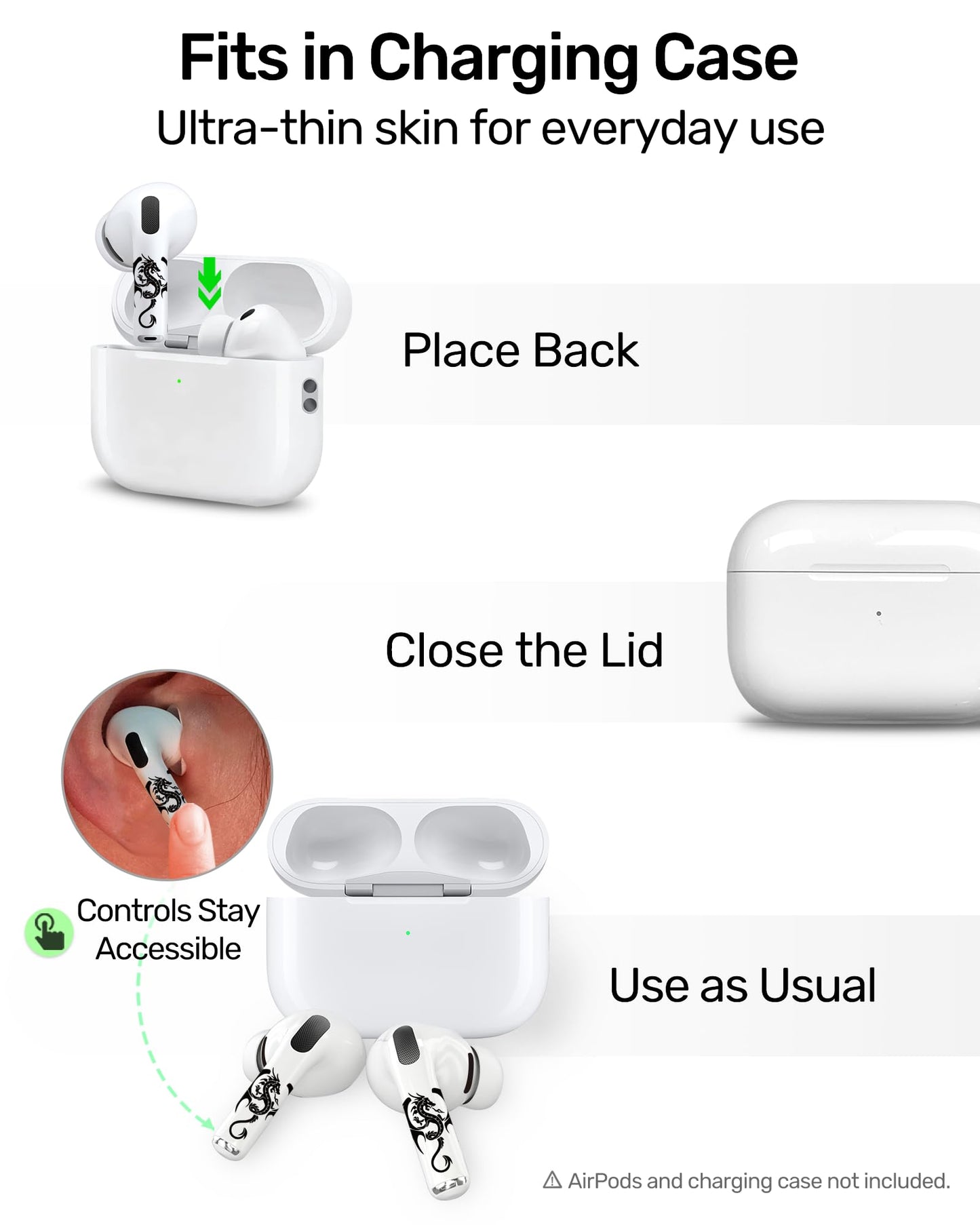 RockMax Universal Stickers for AirPod, No More Mix-Ups, for AirPods Pro 3/2/1 and Gen 1/2/3/4, Black Rock Skin Cover, Custom Gift for Women and Teens