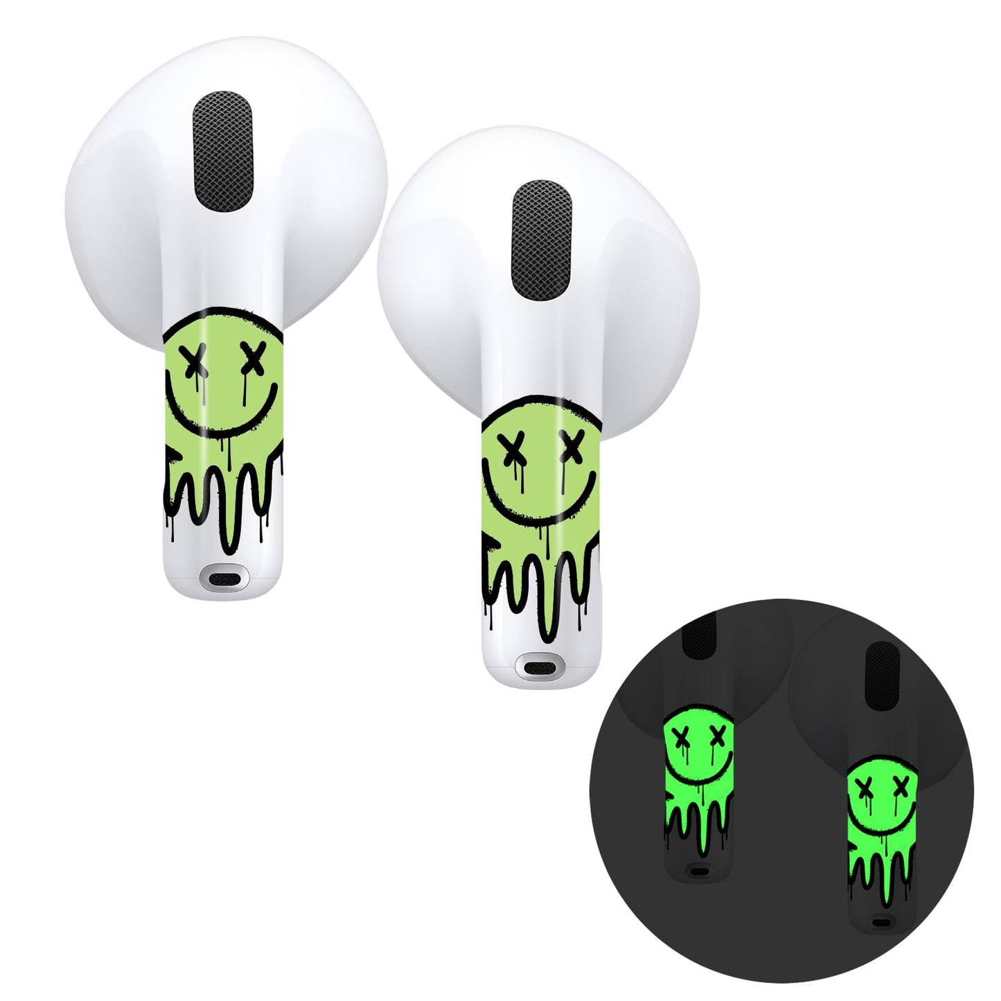 RockMax for AirPods Pro 3 Skin, Glow-in-The-Dark Death Smile Sticker for AirPods 4th Gen, Works with AirPod Case, Easy to Identify, Fits AirPods 1/2/3/4 and AirPods Pro 1/2/3(Universal Fit)