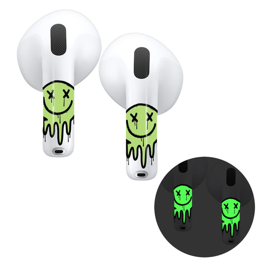 RockMax for AirPods Pro 3 Skin, Glow-in-The-Dark Death Smile Sticker for AirPods 4th Gen, Works with AirPod Case, Easy to Identify, Fits AirPods 1/2/3/4 and AirPods Pro 1/2/3(Universal Fit)