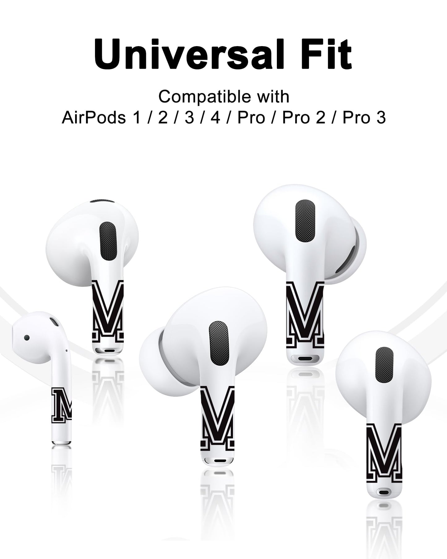 RockMax for AirPod Stickers, No More Mix-Ups, Universal Fit for AirPods Pro 3/2/1 and Gen 1/2/3/4, Letter M Skin Cover, Custom Gift for Women and Teens