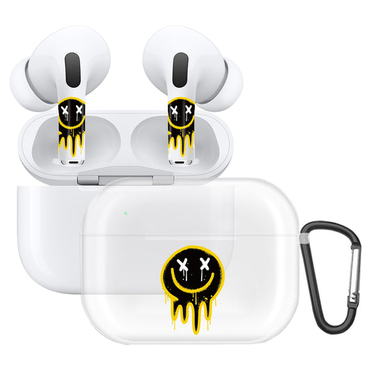RockMax for AirPod Pro Case, Clear Soft TPU Case with Black Keychain and Decal Stickers, Cute Emoticon Vinyl Skin Gift for Teens and Adults