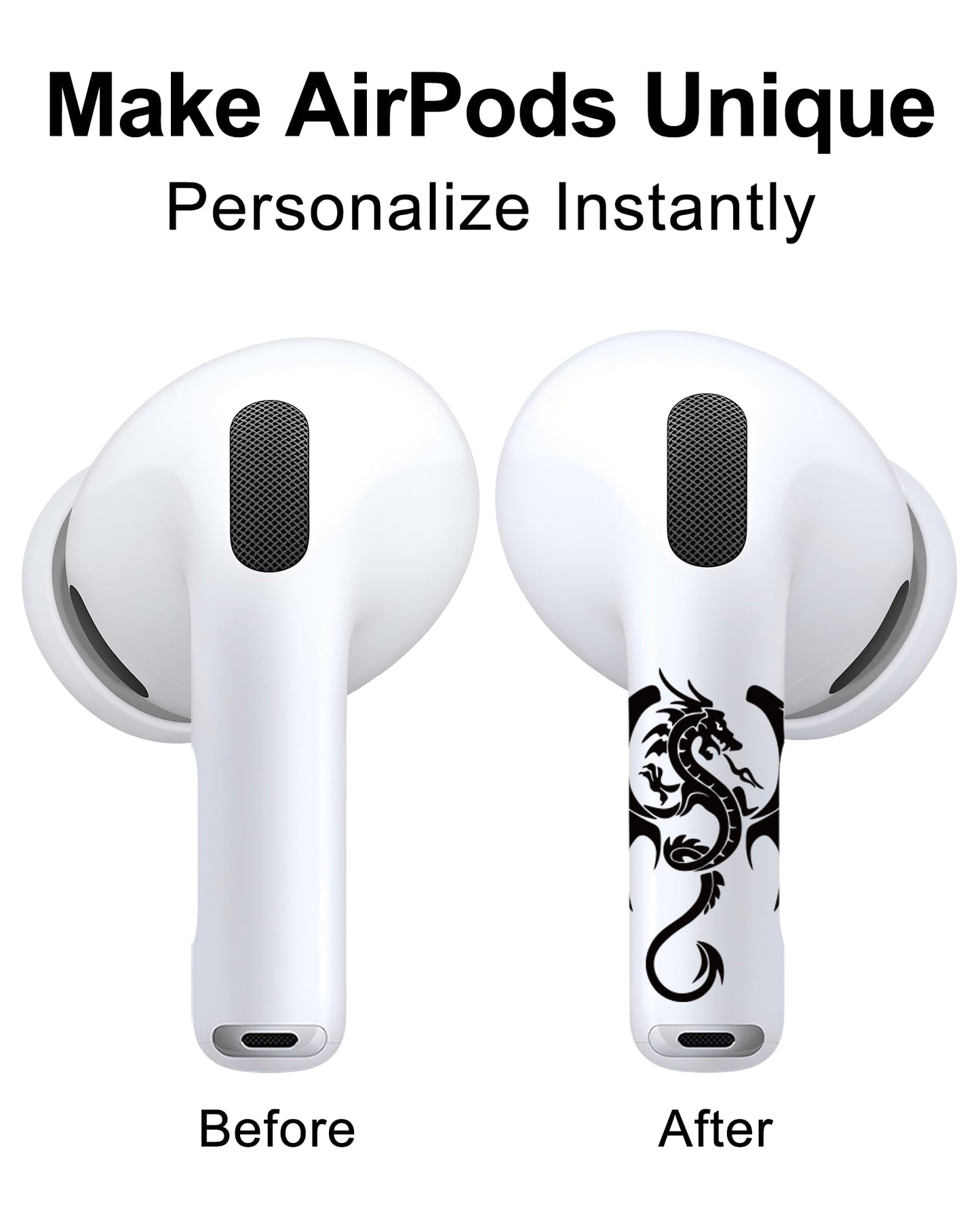 RockMax for AirPod Skin, Quickly Recognizable, Universal Fit for AirPods Pro 3/2/1 and Gen 1/2/3/4, Black Dragon Sticker Cover, for Women and Teens