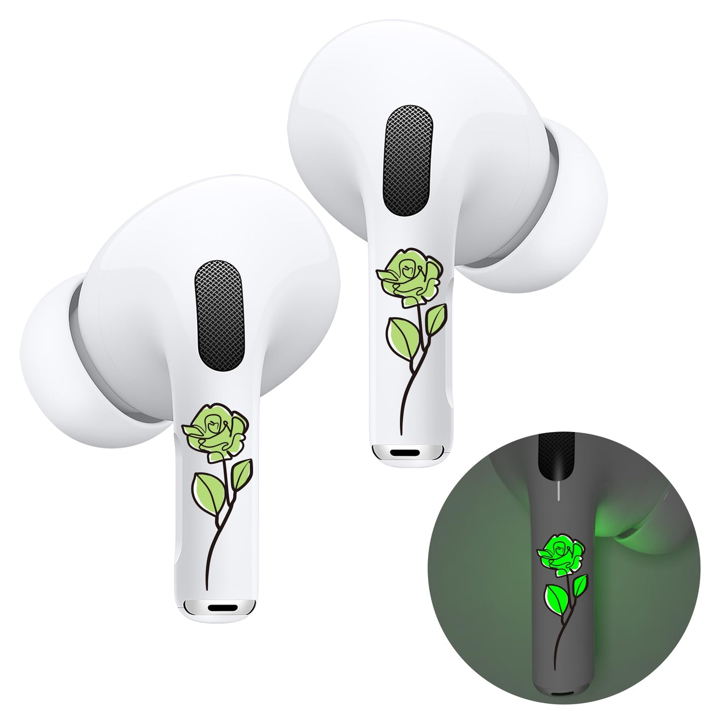 RockMax Glowing Rose Skin for AirPods, Easy to Identify, Universal Sticker Wraps for AirPods Pro 3/2/1 and Gen 1/2/3/4, Cute Earbud Accessories
