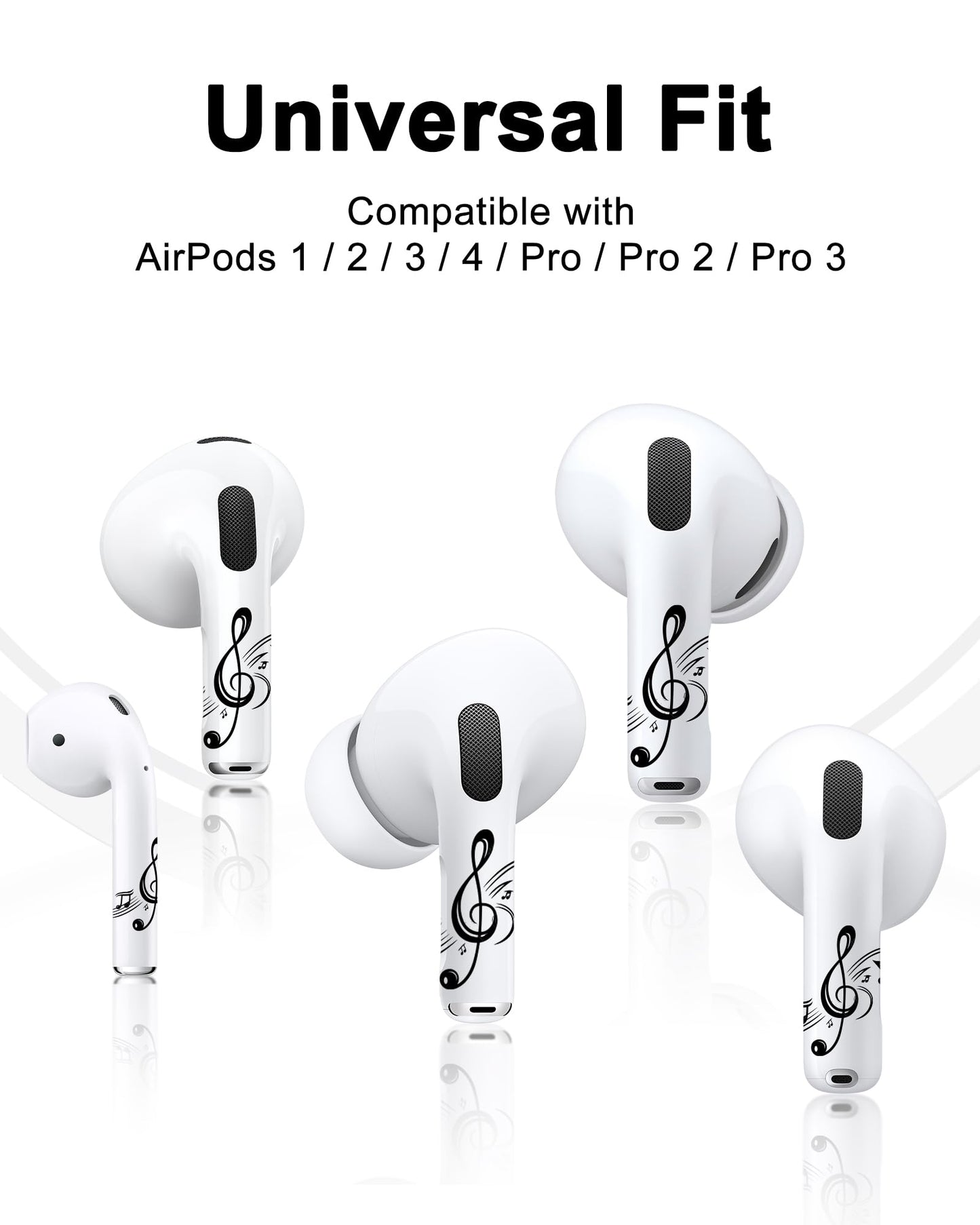RockMax for AirPods 4 Skin, Easy to Clarify, Black Music Note Sticker Wrap, Ultra-Thin Case-Friendly, 3-Step Install, Compatible with AirPods 1/2/3/4 and AirPods Pro 1/2/3(Universal Fit)