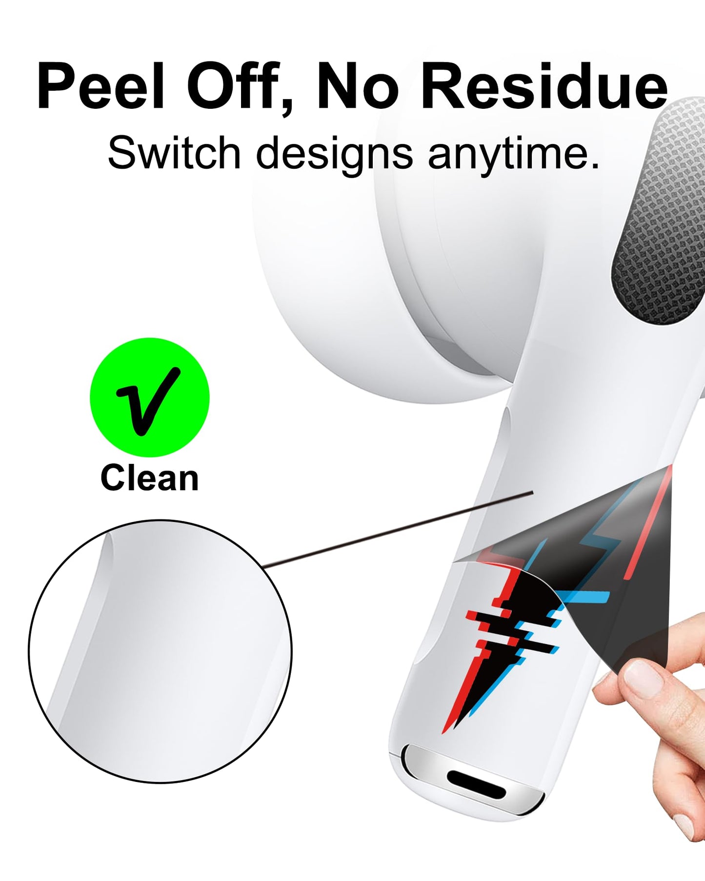 RockMax for AirPod Pro 2 Skin, Helps to Identify, Universal Fit for AirPods Pro 3/2/1 and Gen 1/2/3/4, Black Lightning Sticker Cover, Stylish Gift for Women and Teens