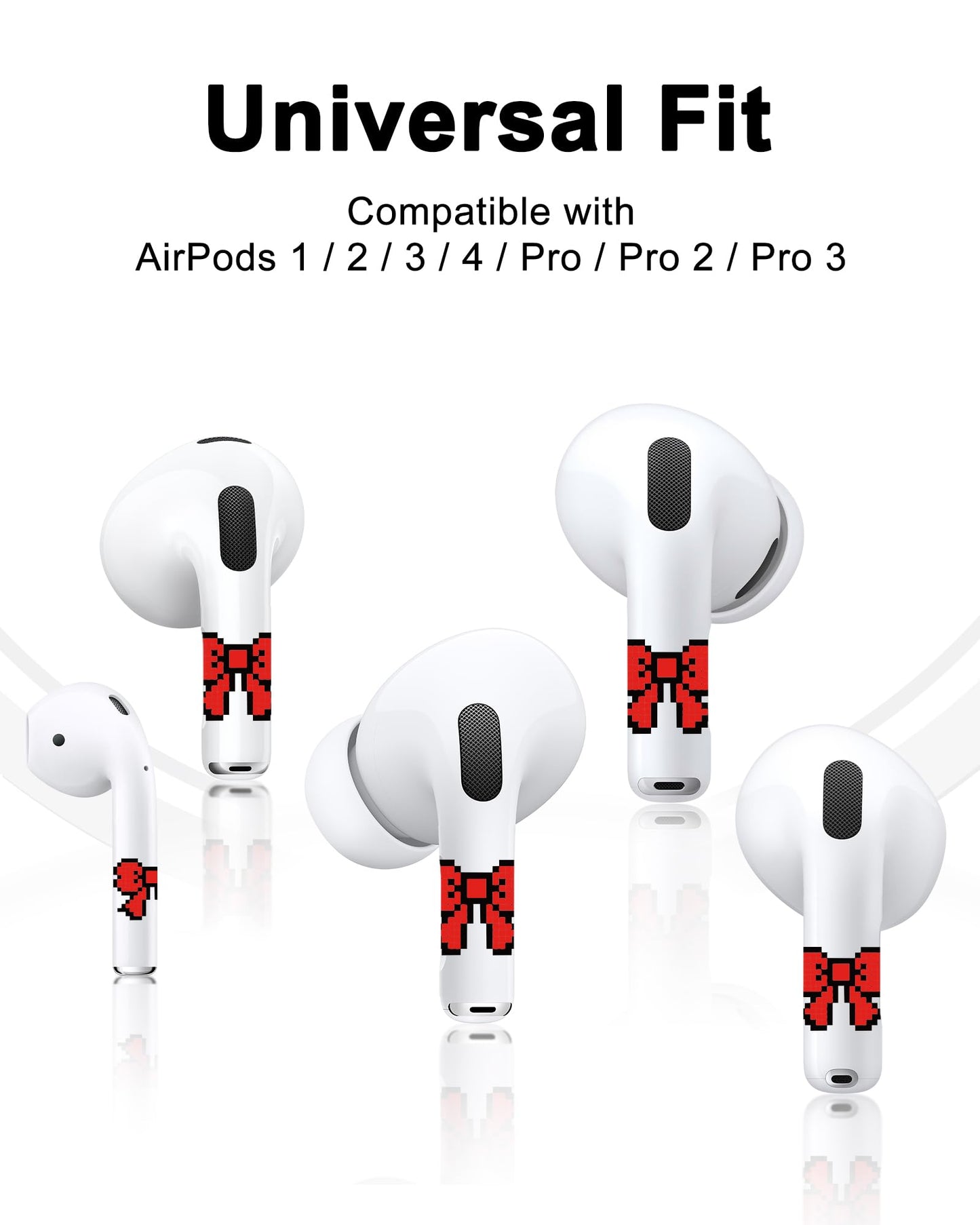 RockMax Universal Skin for AirPod Pro 2, Helps to Identify, Red Bow Sticker Accessory for AirPods Pro 3/2/1 and Gen 1/2/3/4, Stylish Gift for Birthday