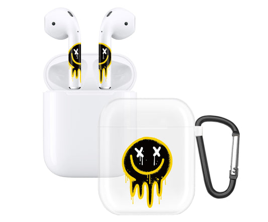 RockMax for AirPods 2nd Generation Case, Cute Clear Case with Black Keychain and Emoticon Decal Stickers, Durable Skin Wrap, Easy to Apply, for Teens and Women