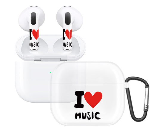 RockMax for AirPod 3rd Generation Case Cute, Clear Case with Black Keychain and Stylish Decal Stickers, Love Music Skin Wrap, Easy to Apply, for Teens and Women