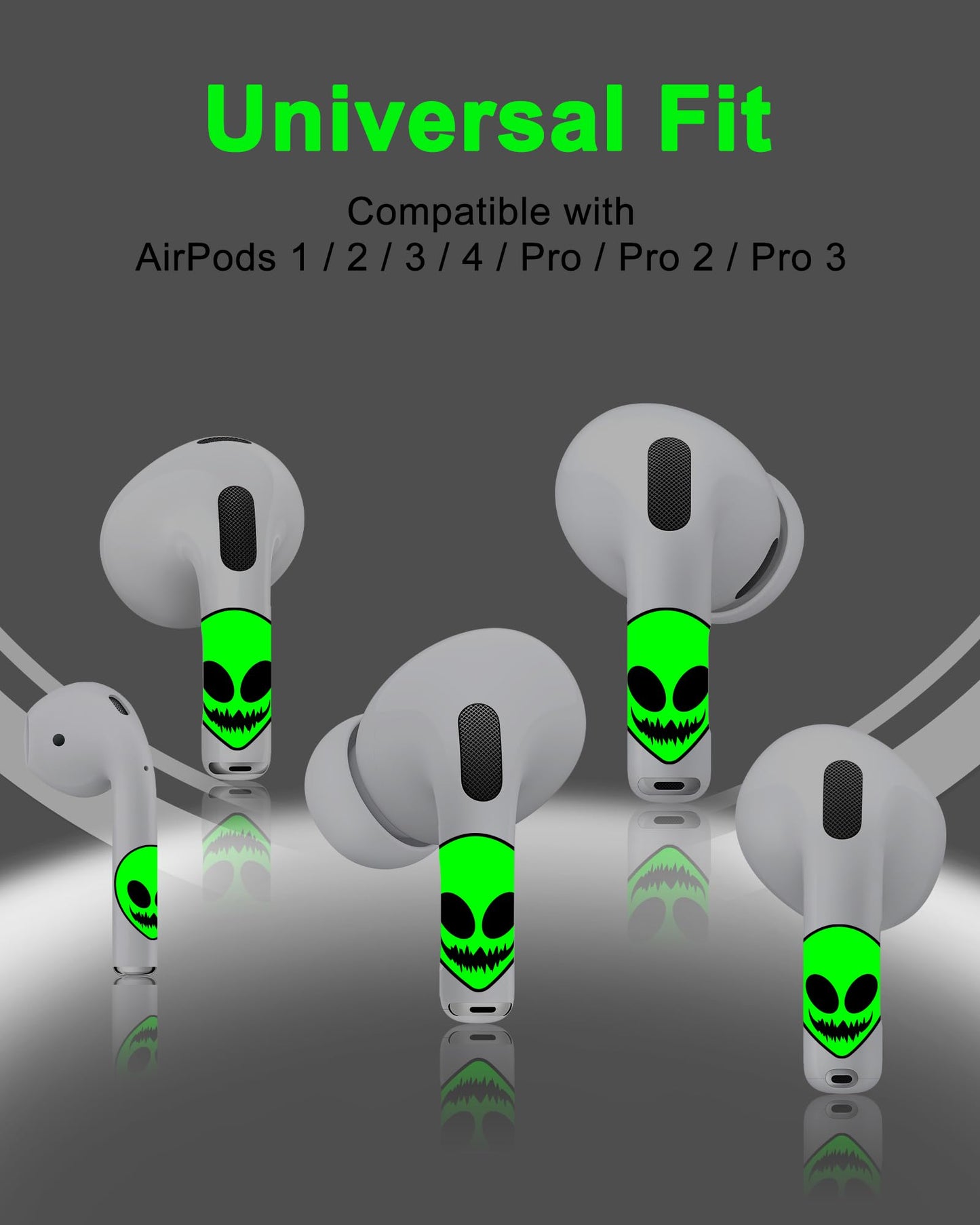 RockMax for AirPod Skins Wraps, Glow in The Dark Alien Stickers Decal for AirPods Pro 2nd Generation, Easy to Identify and Find, Compatible with AirPods Pro 1/2/3 & AirPod 1/2/3/4(Universal Fit)