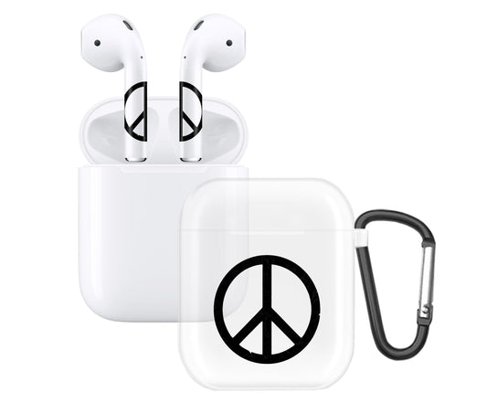 RockMax for AirPods 2nd Generation Case, Cute Clear Case with Black Keychain and Peace Sign Decal Stickers, Durable Skin Wrap, Easy to Apply, for Teens and Women