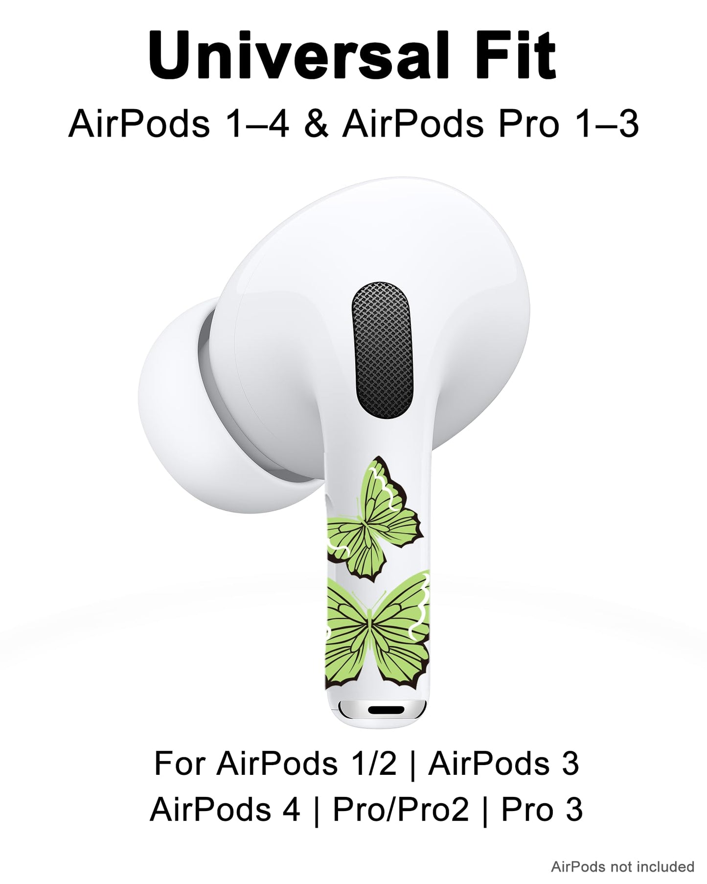 RockMax for AirPods 4 Glow Skin, Butterfly Sticker Wrap, Easy to Find with Distinct Decal, Case-Friendly, 3-Step Install, Compatible with AirPods Pro 1/2/3 and AirPod 1/2/3/4 (Universal Fit)