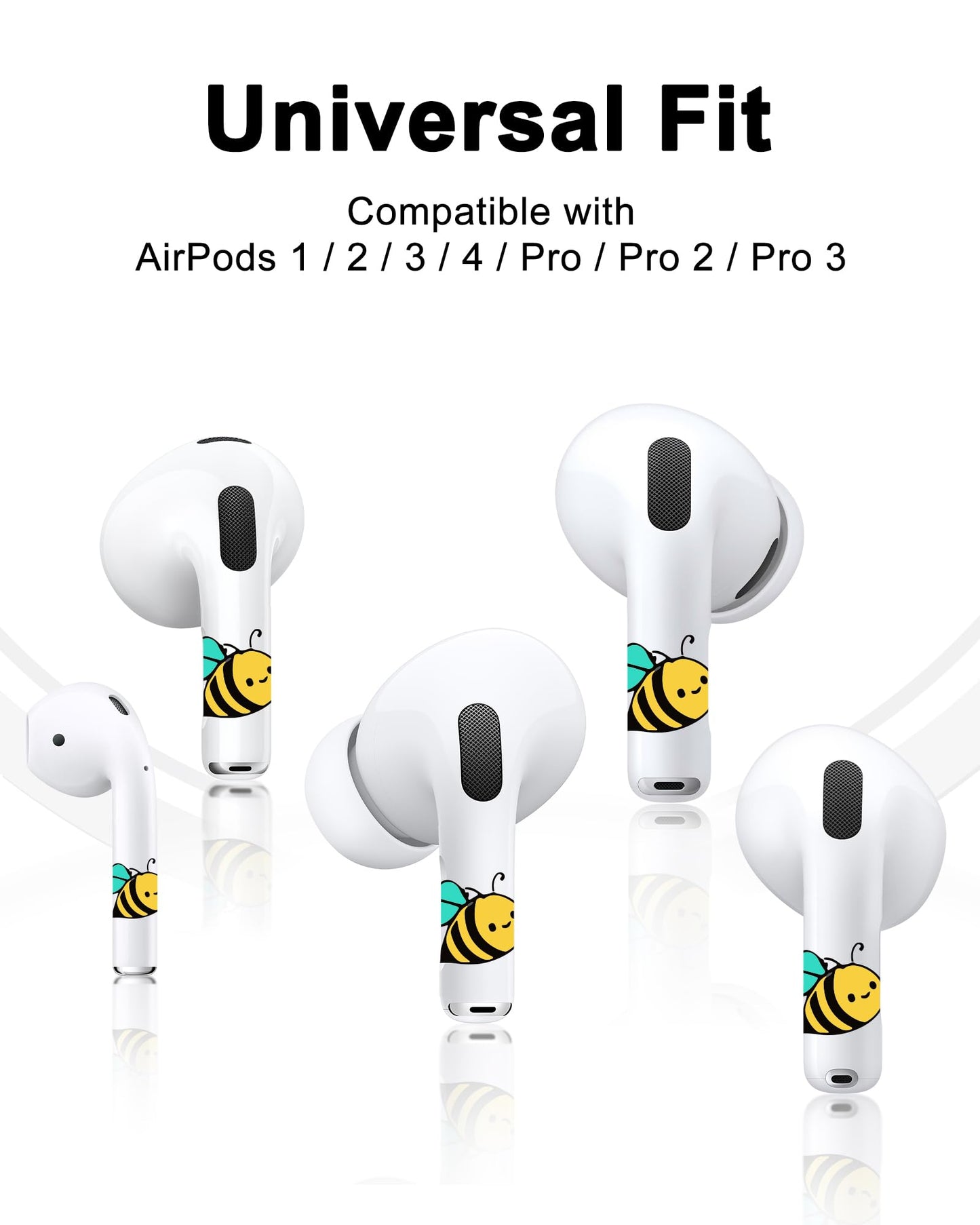 RockMax Universal Skin Wraps for AirPods, Helps Avoid Mix-Ups, Fit for AirPods Pro 3/2/1 and Gen 1/2/3/4, Cute Bee Sticker Cover, Gift for Women and Teens