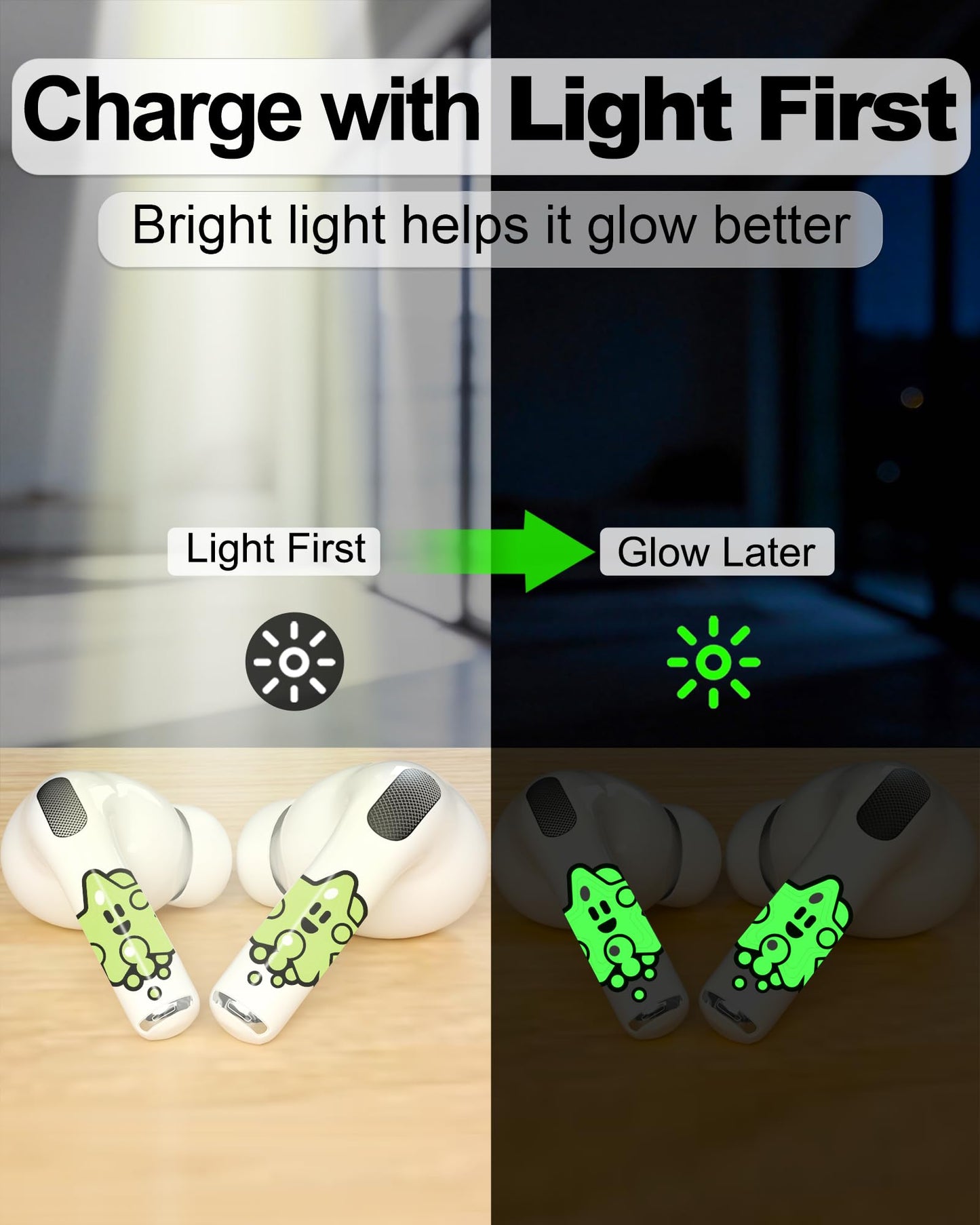 RockMax Glowing Star Skin for AirPods, Easy to Identify, Universal Sticker Wraps for AirPods Pro 3/2/1 and Gen 1/2/3/4, Cute Earbud Accessories