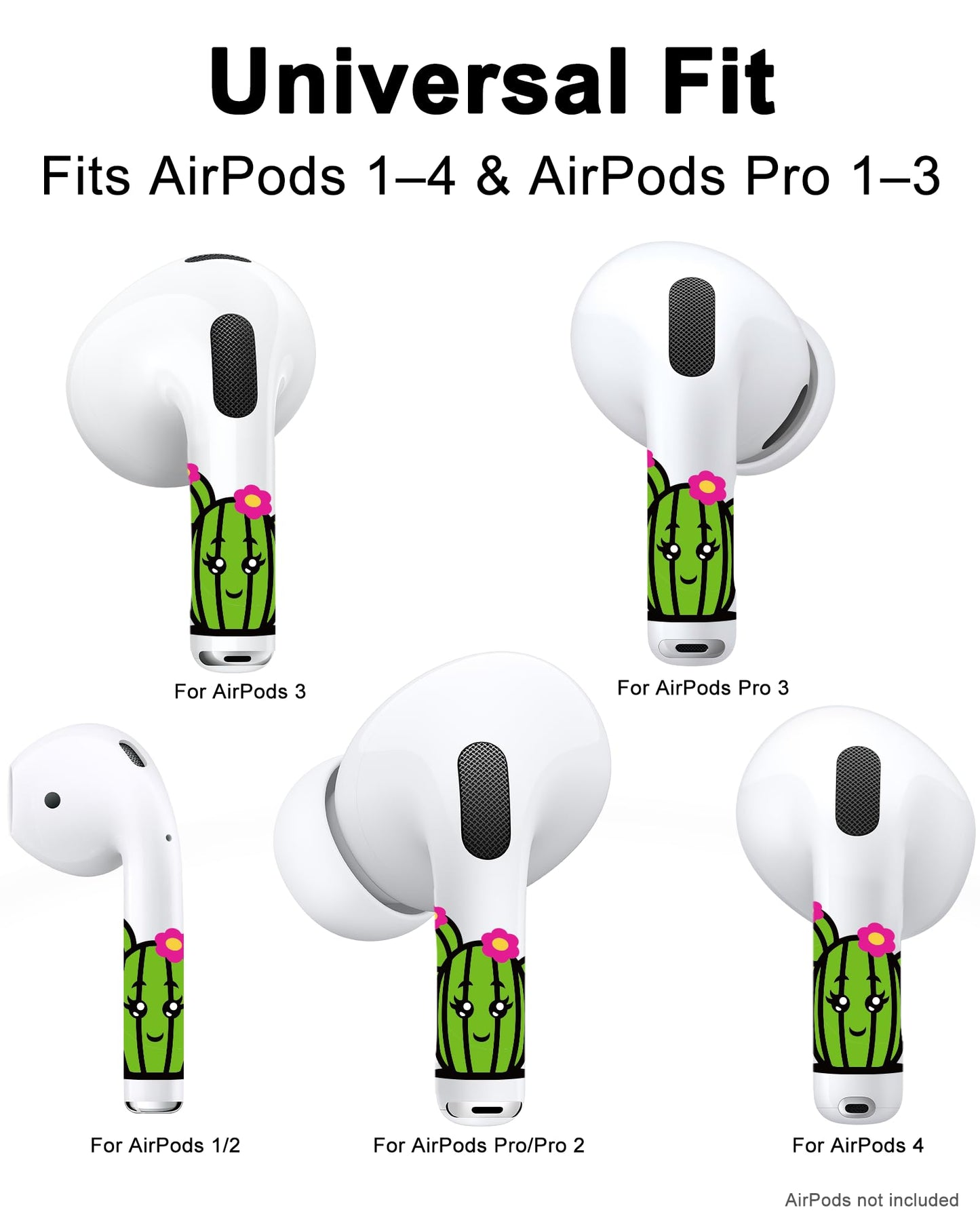 RockMax Universal Skin Wrap for AirPods, Easy to Identify, Cute Cactus Sticker Cover, Fit for AirPods Pro 3/2/1 and Gen 1/2/3/4, Fun Gift for Birthday