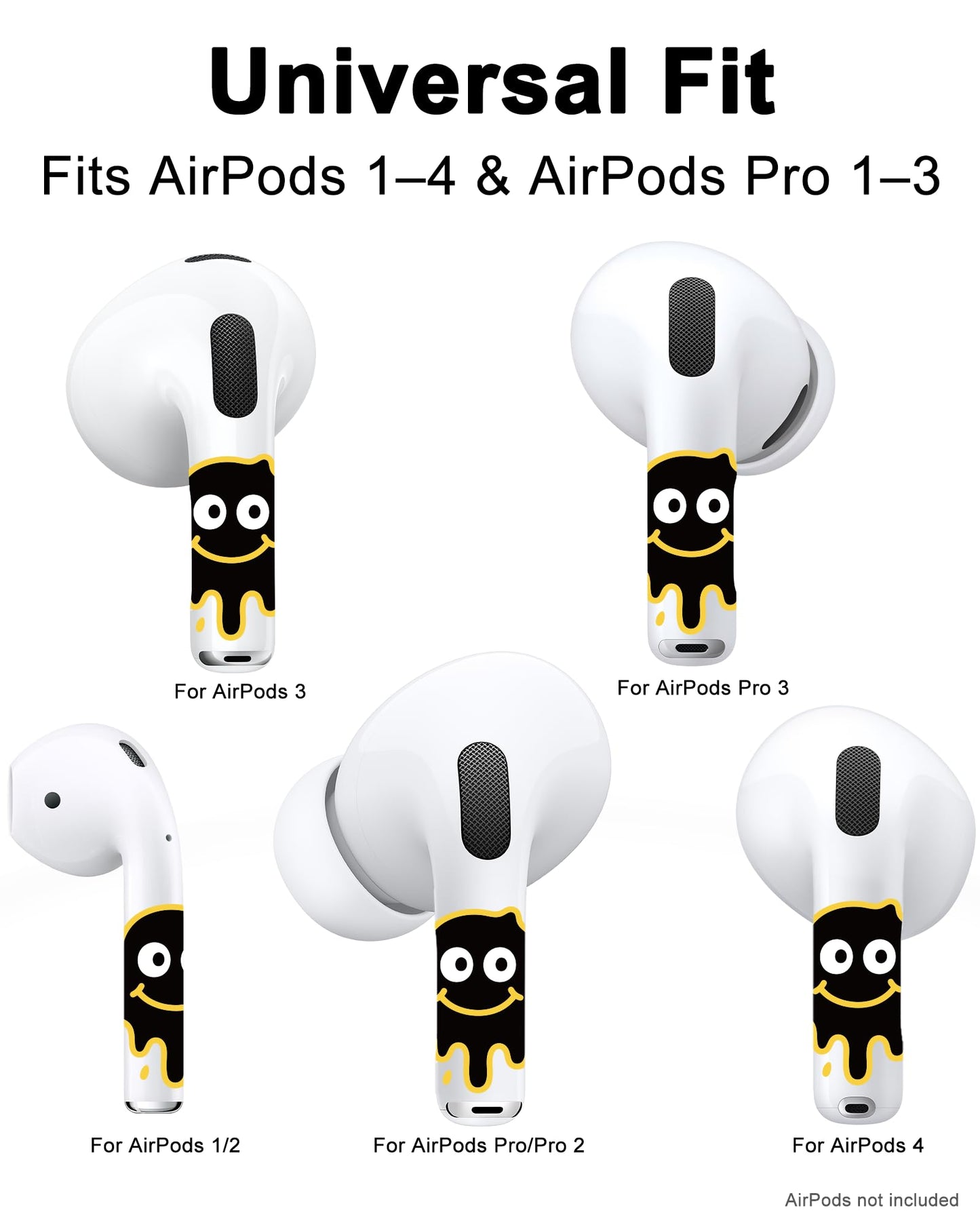 RockMax for AirPods Sticker Skin, Easy to Identify, Universal Fit for AirPods Pro 3/2/1 and Gen 1/2/3/4, Black Wrap Cover, for Teens and Adults