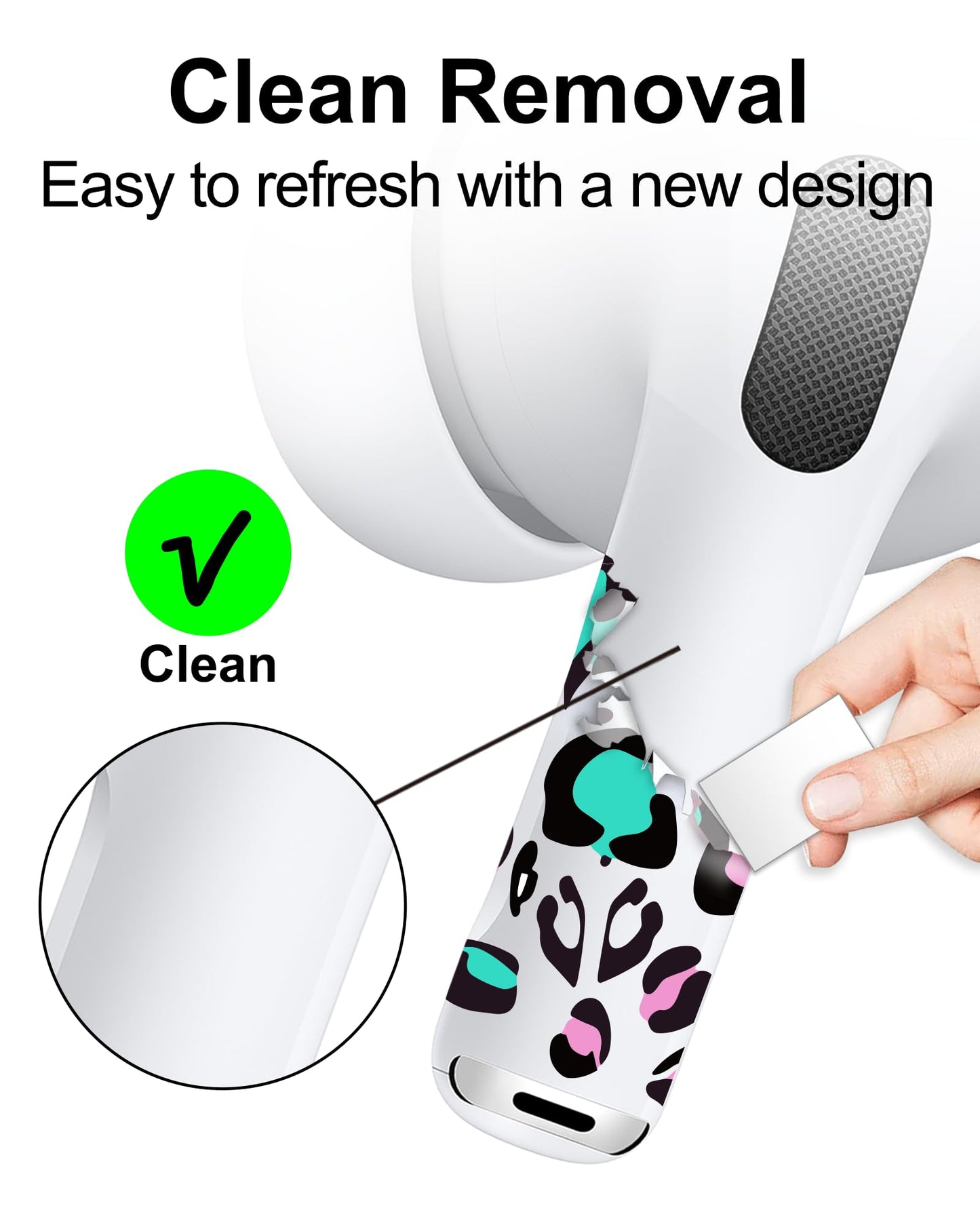 RockMax Universal Skin for AirPods Pro 3/Pro 2/Pro, Cute Stickers Also Fits to AirPod 1/2/3/4, Leopard Print Wrap for Women and Girls, Easy to Identify, Case-Friendly